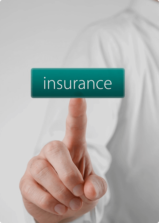 Man click on virtual button with text insurance